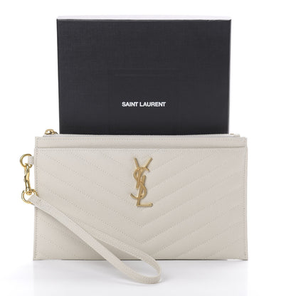 Saint Laurent Grain De Poudre Chevron Monogram Large Bill Pouch Blanc Vintage 8 of 8