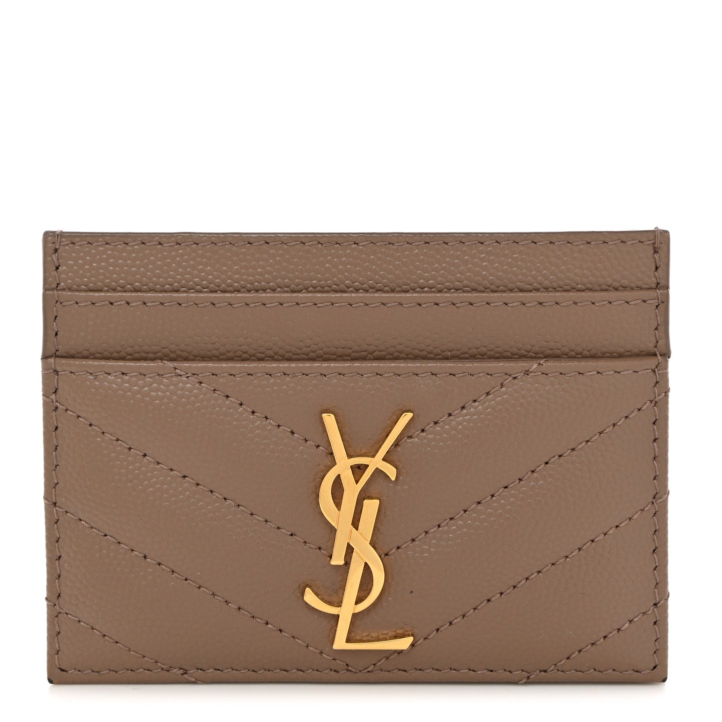 Grain De Poudre Matelasse Chevron Monogram Credit Card Case Natural Dark