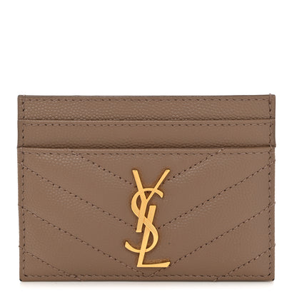 Saint Laurent Grain De Poudre Matelasse Chevron Monogram Credit Card Case Natural Dark 1 of 9