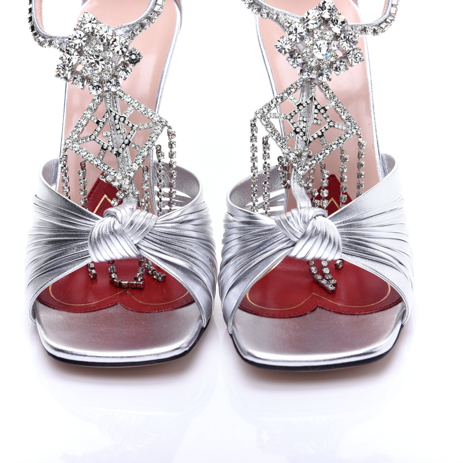 Gucci Nappa Crystal Crawford Strap High Heel Sandals 38 Silver 11 of 15