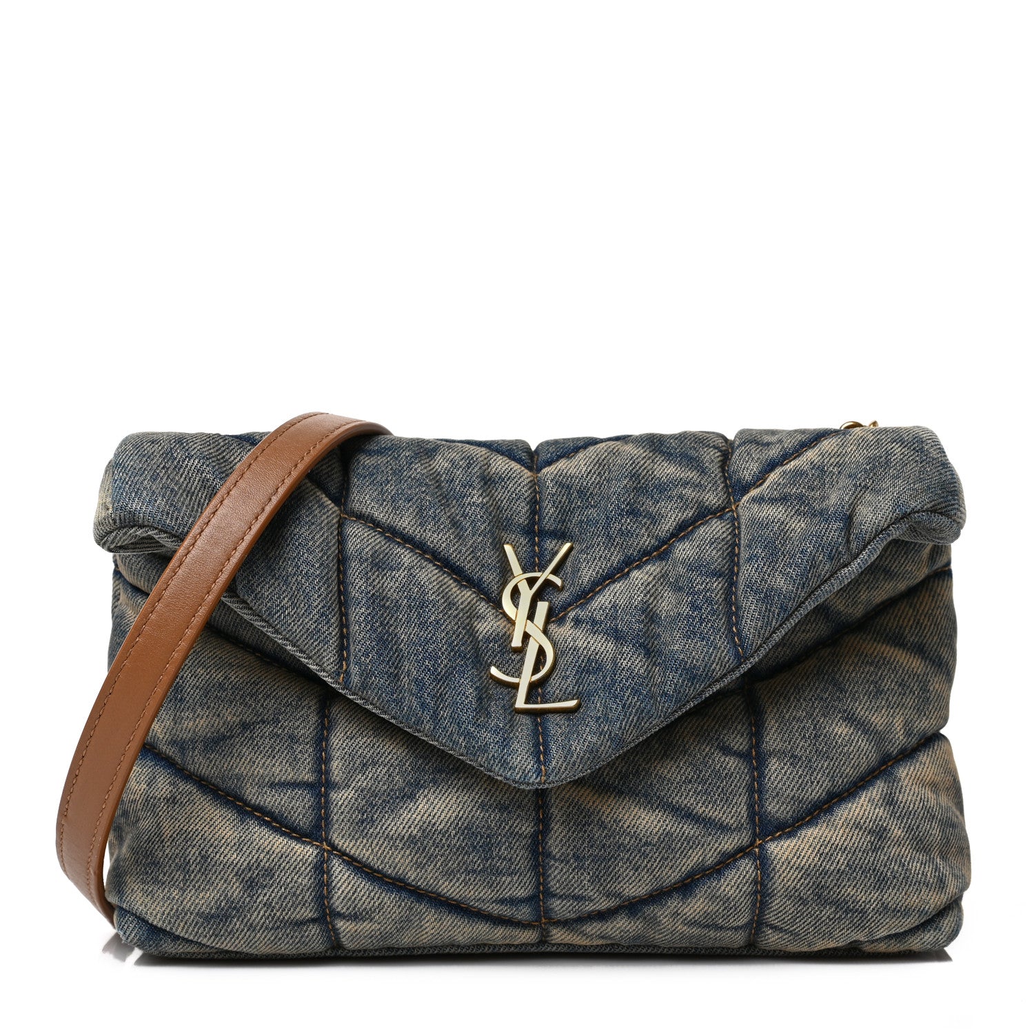 Saint Laurent Denim Quilted Toy Loulou Puffer Monogram Chain Satchel Blue Cinnamon 1 of 9