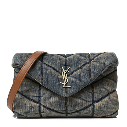 Saint Laurent Denim Quilted Toy Loulou Puffer Monogram Chain Satchel Blue Cinnamon 1 of 9