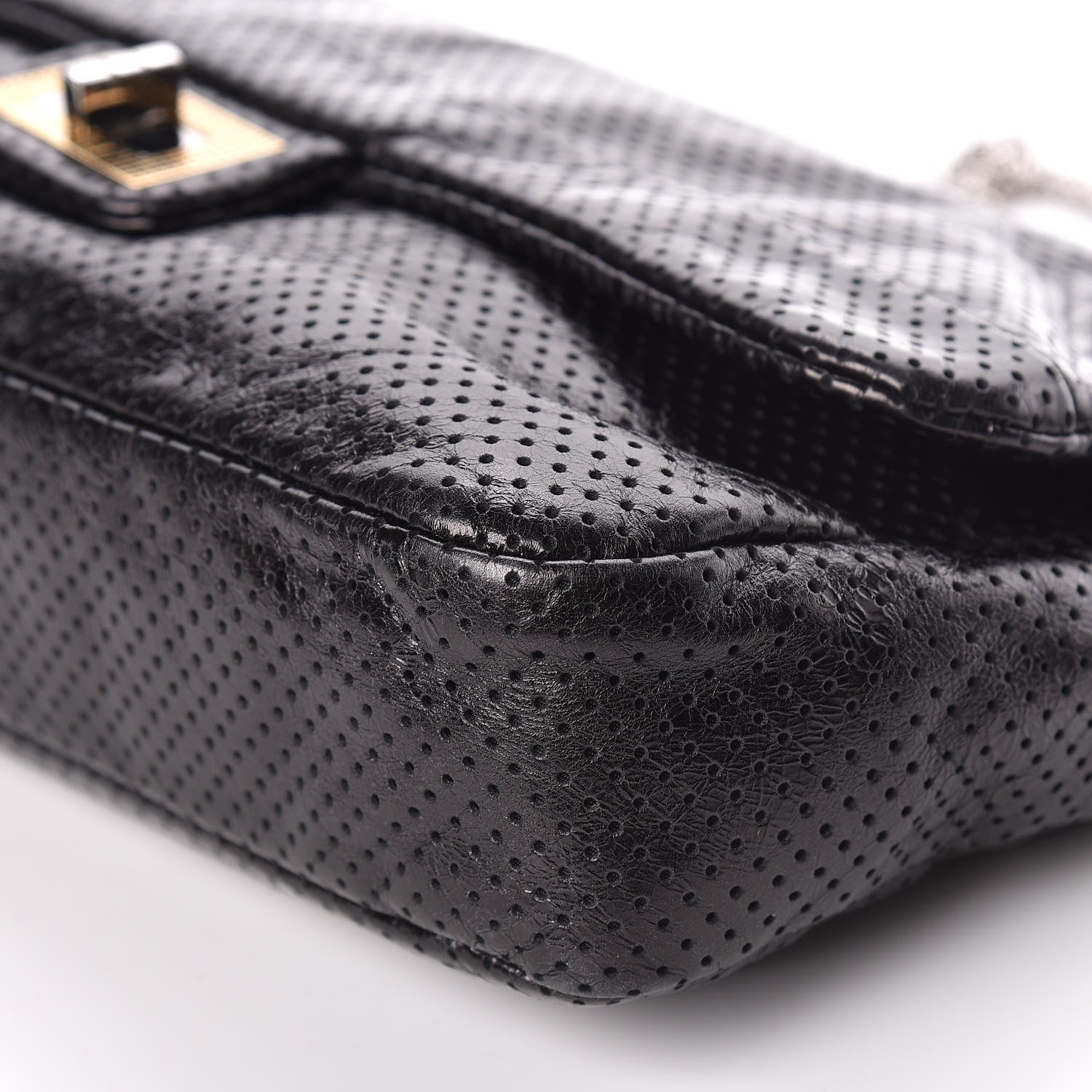 Chanel Metallic Crackled Calfskin Large Perforated Drill Flap Black 6 of 14