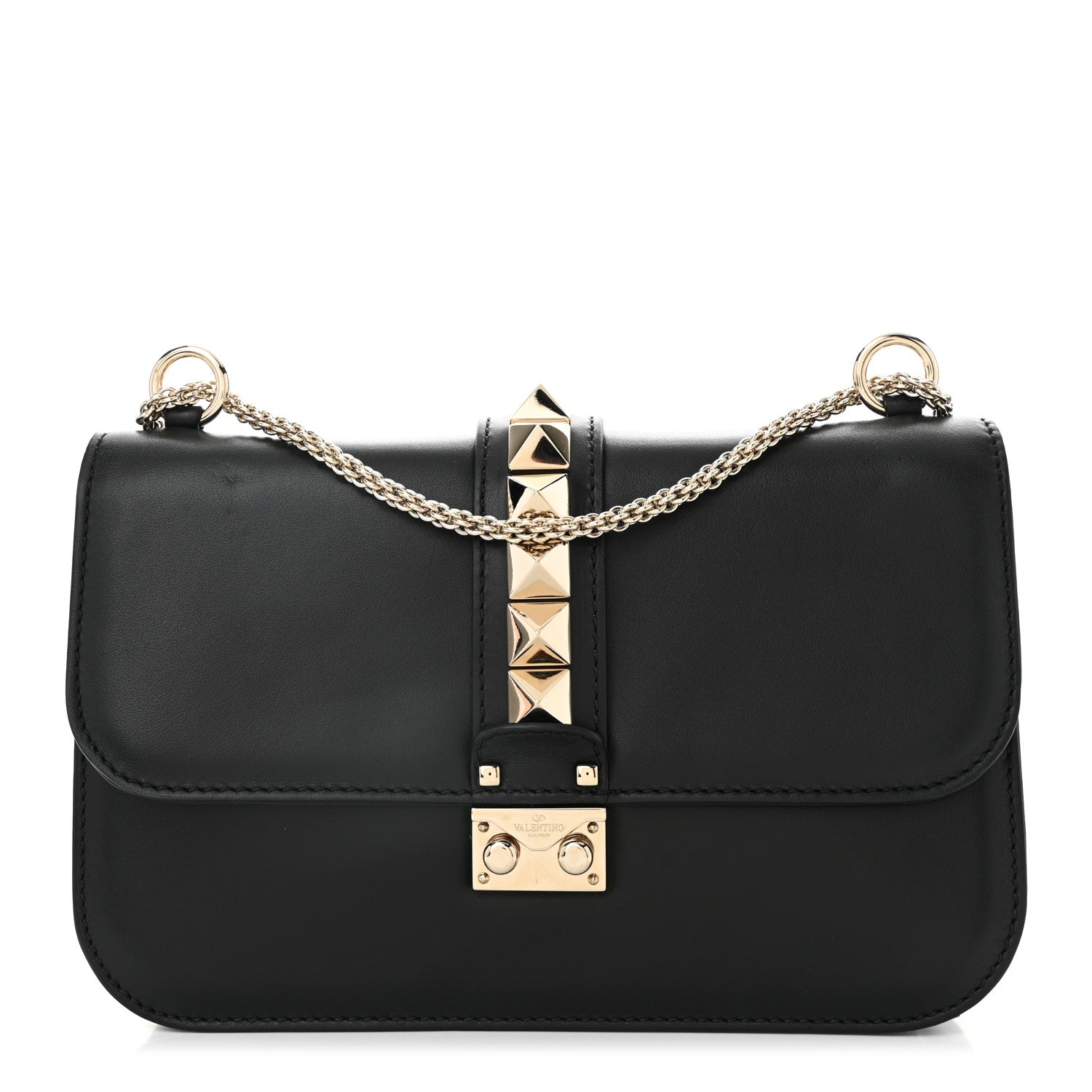 Valentino Garavani Vitello Medium Glam Lock Rockstud Flap Black 1 of 10
