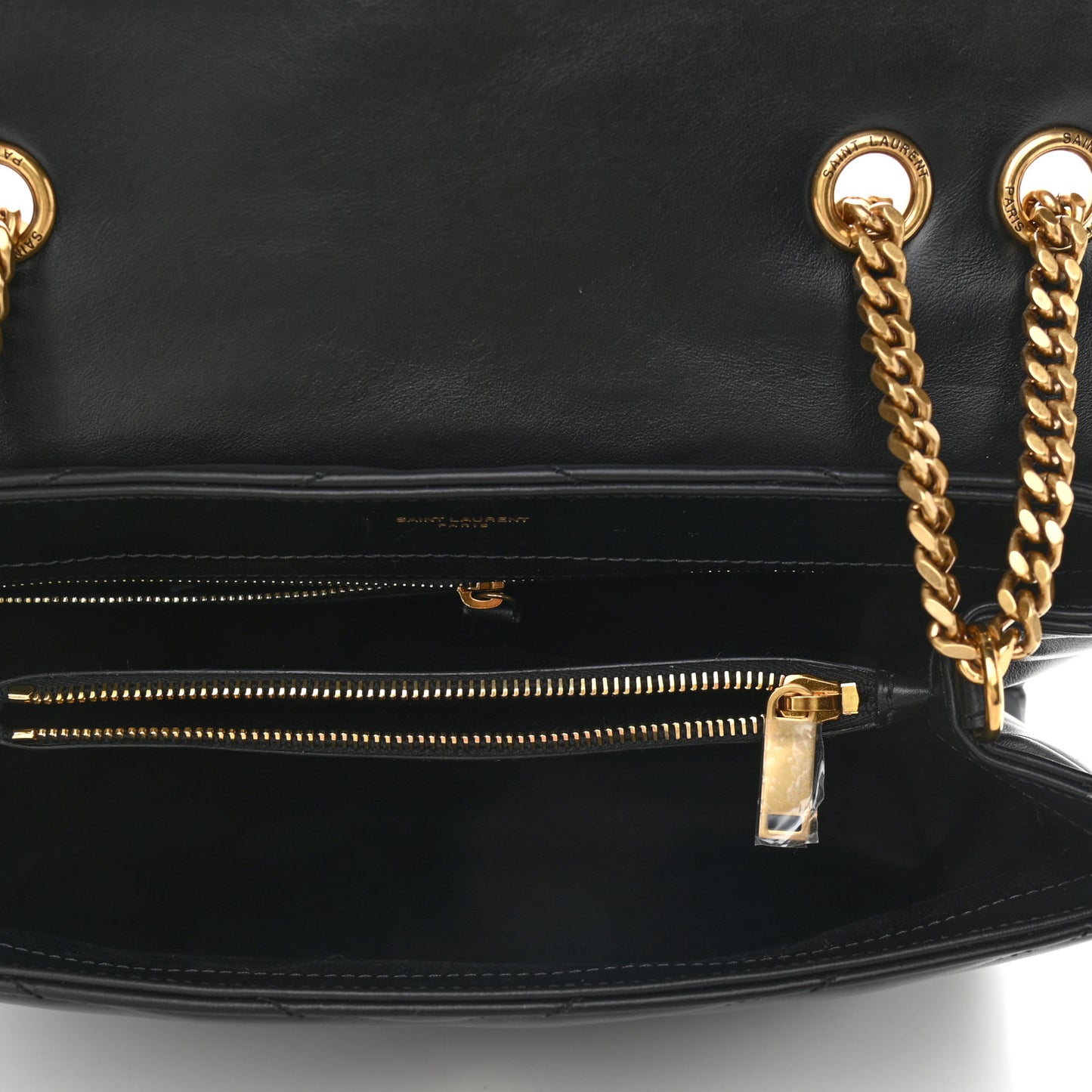 Calfskin Y Quilted Monogram Medium Loulou Chain Satchel Black