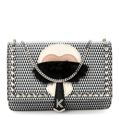 Fendi Vitello Elite Mink Fur Studded Karlito Tube Wallet On Chain Black White 1 of 9