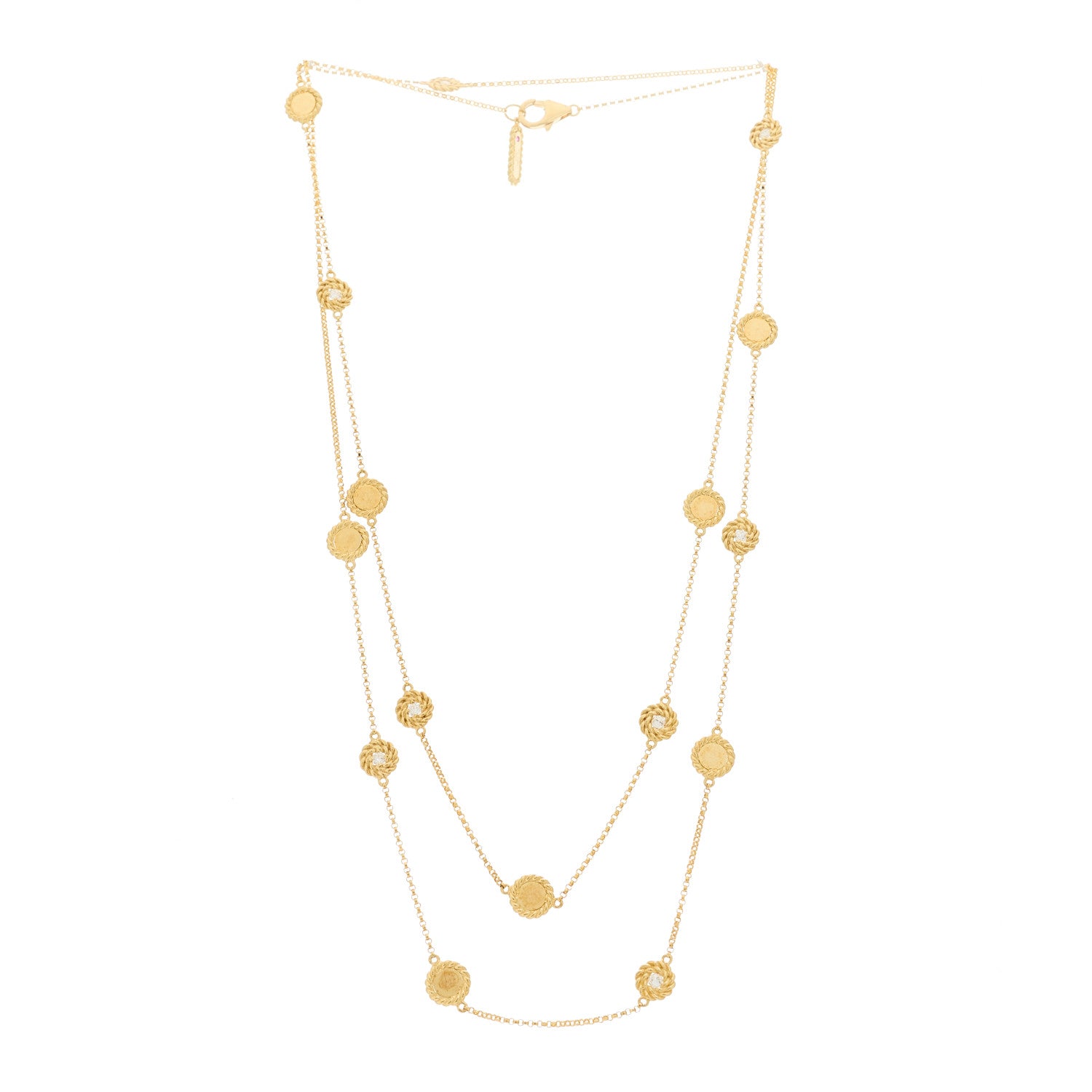 Roberto Coin 18K Yellow Gold Diamond New Barocco Station Necklace 3 of 7