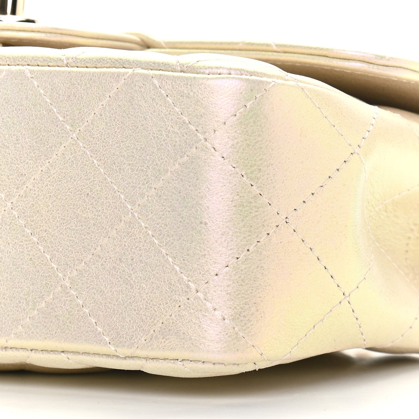 Iridescent Lambskin Quilted Mini Rectangular Flap Ivory