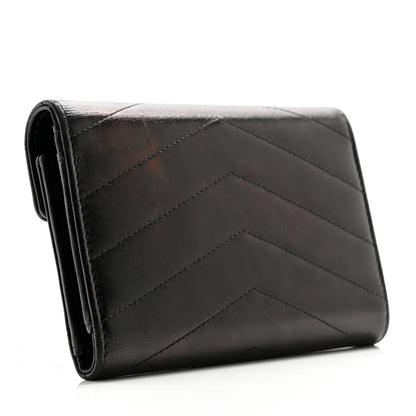 Chanel Calfskin Chevron Quilted Medal Flap Wallet Black 3 of 10