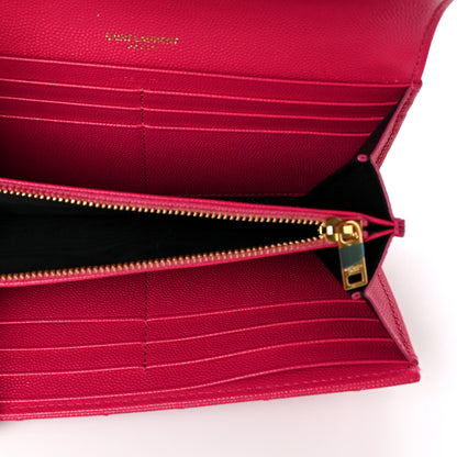 Saint Laurent Grain De Poudre Matelasse Chevron Monogram Flap Wallet Fuxia 5 of 8