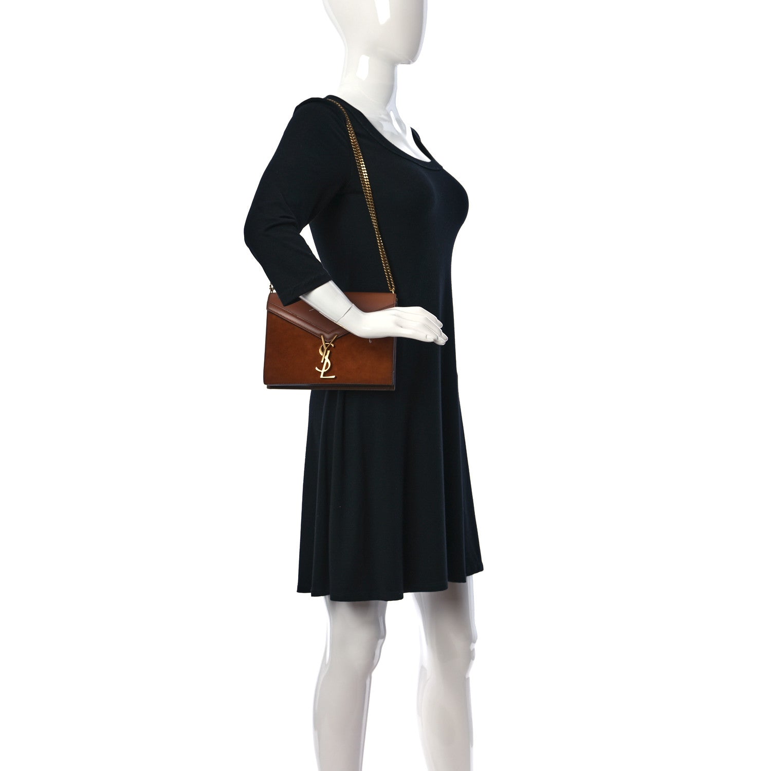 Saint Laurent Smooth Calfskin Suede Monogram Cassandra Clasp Bag Brown 2 of 8