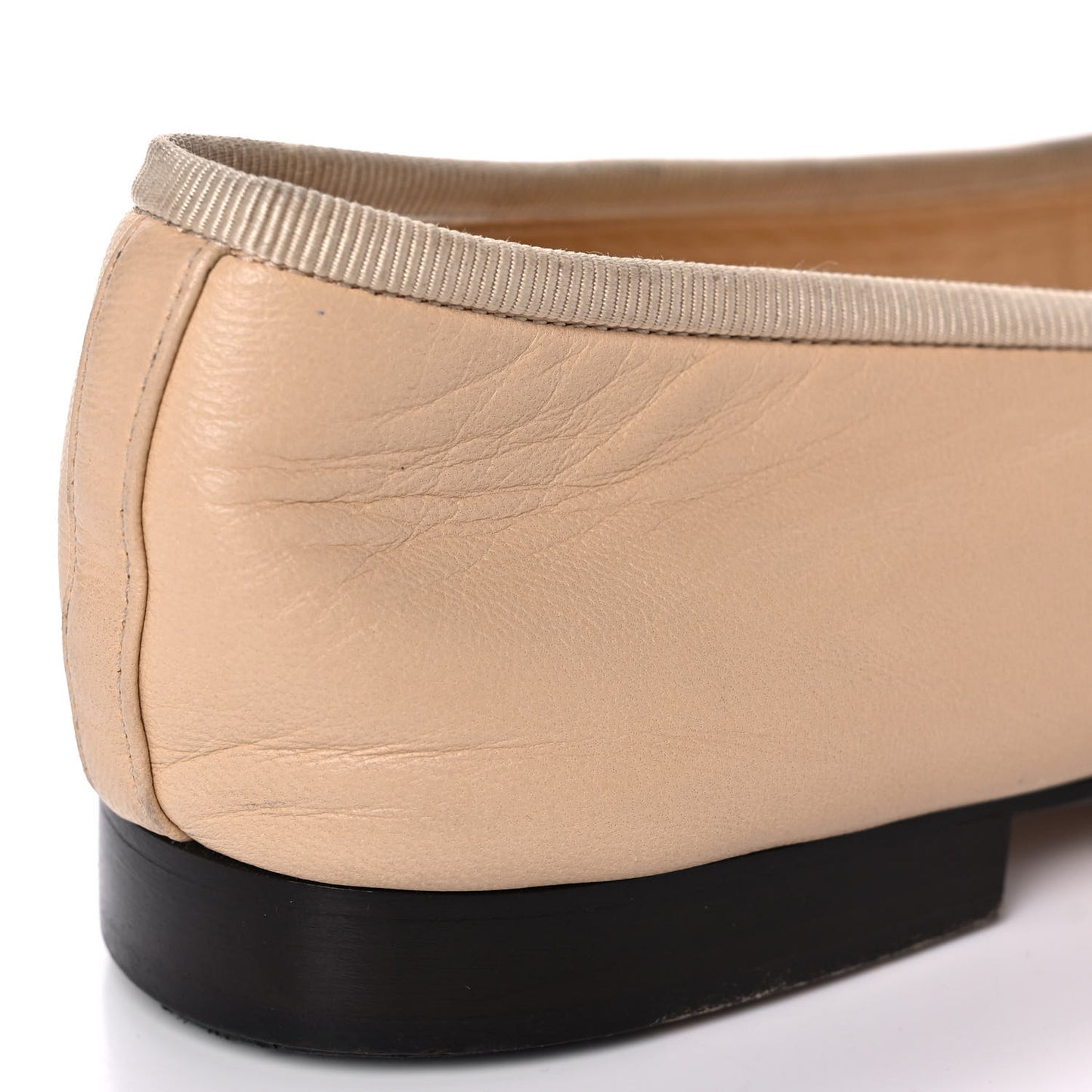 Lambskin Cap Toe Ballerina Flats 38 Beige Black