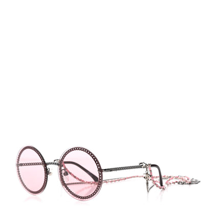 Chanel Round Removable Triple Hanging Chain Sunglasses 4245 Pink Silver 1 of 7