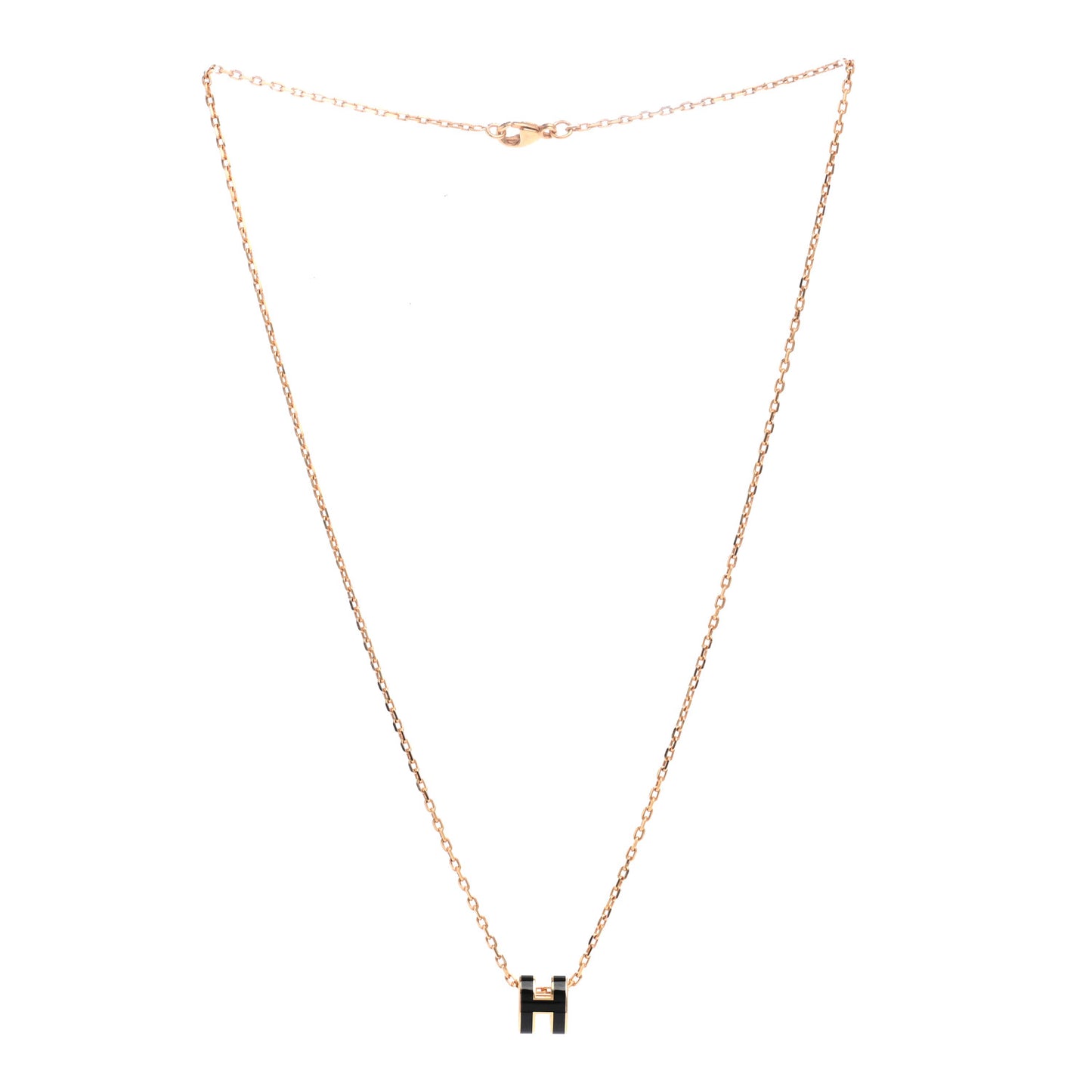 Lacquered Gold Mini Pop H Pendant Necklace Black