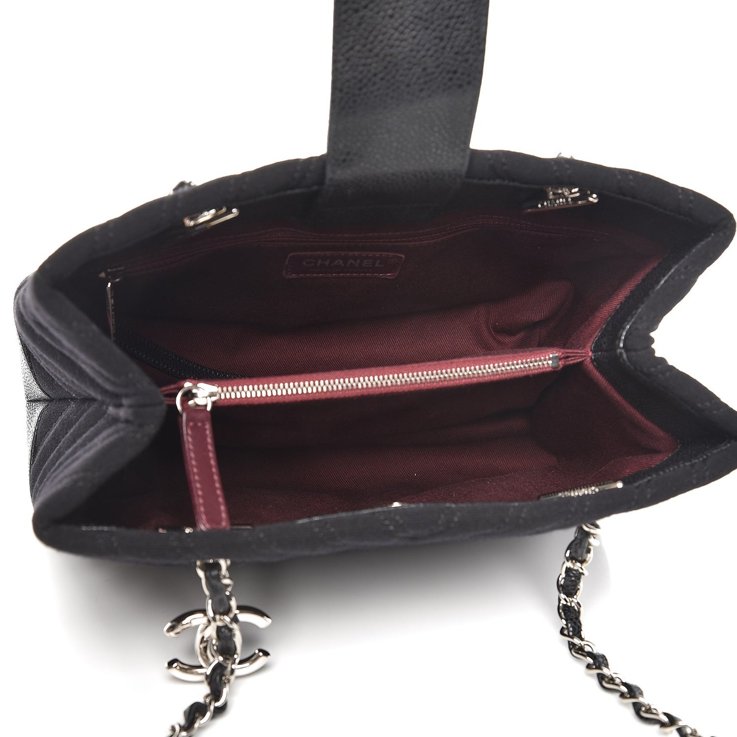 Canvas Caviar Chevron Shopper Tote Black
