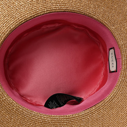 Gucci Glittered Straw Grosgrain Wide Brim Hat S Gold Black 7 of 9