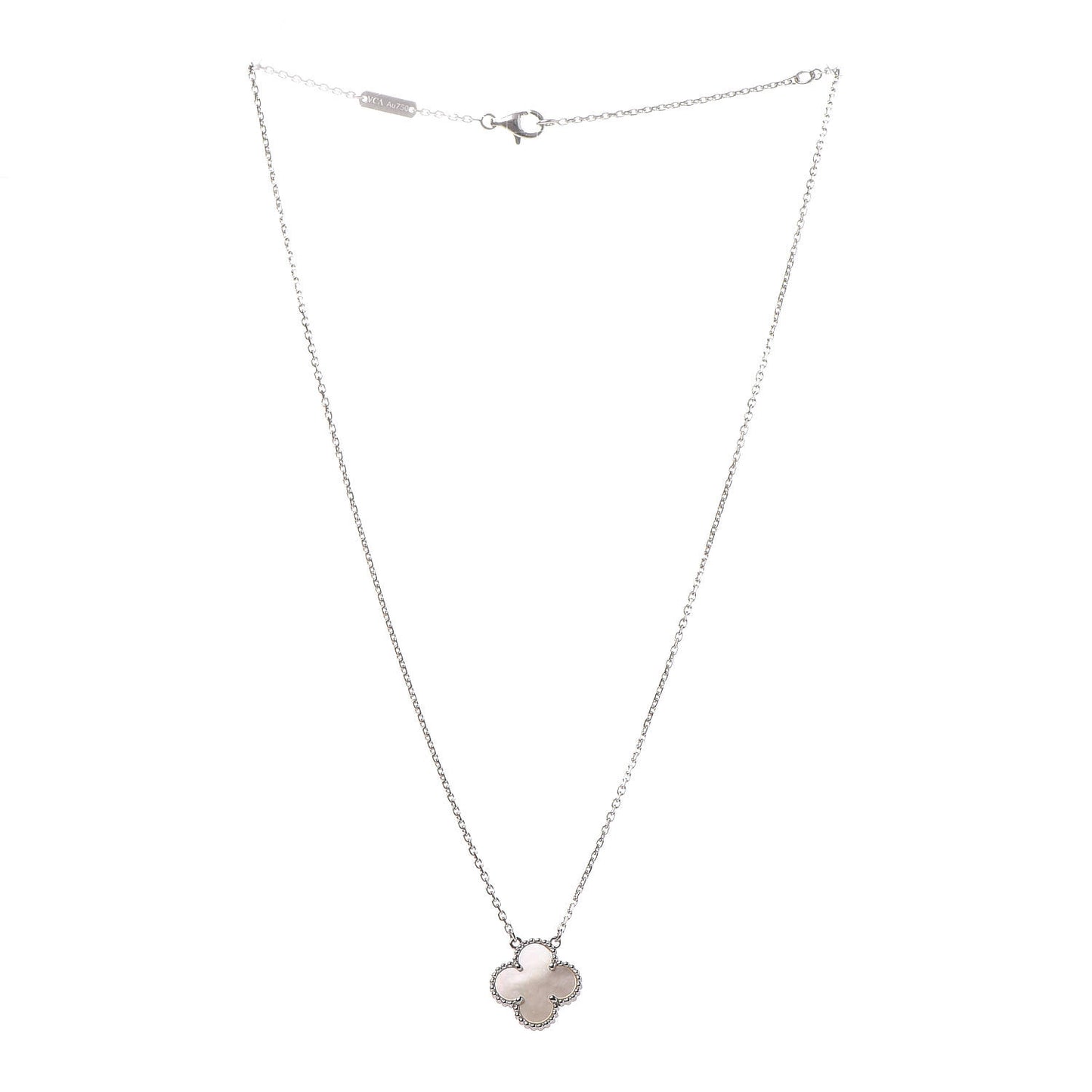 18K White Gold Mother of Pearl Vintage Alhambra Pendant Necklace