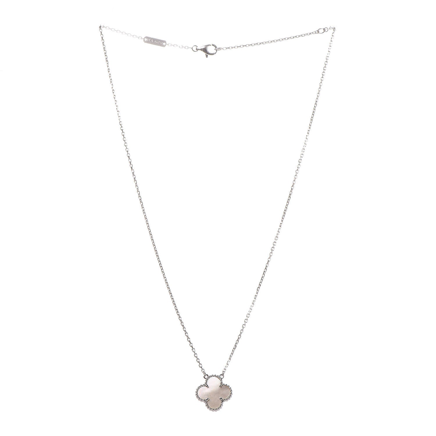 Van Cleef & Arpels 18K White Gold Mother of Pearl Vintage Alhambra Pendant Necklace 3 of 7