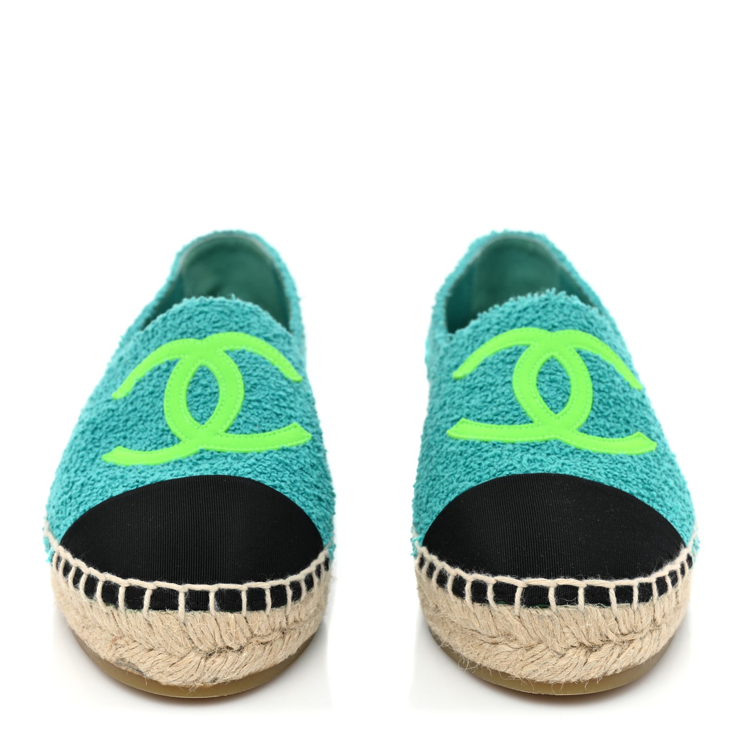 Fabric Grosgrain CC Espadrilles 37 Green Black