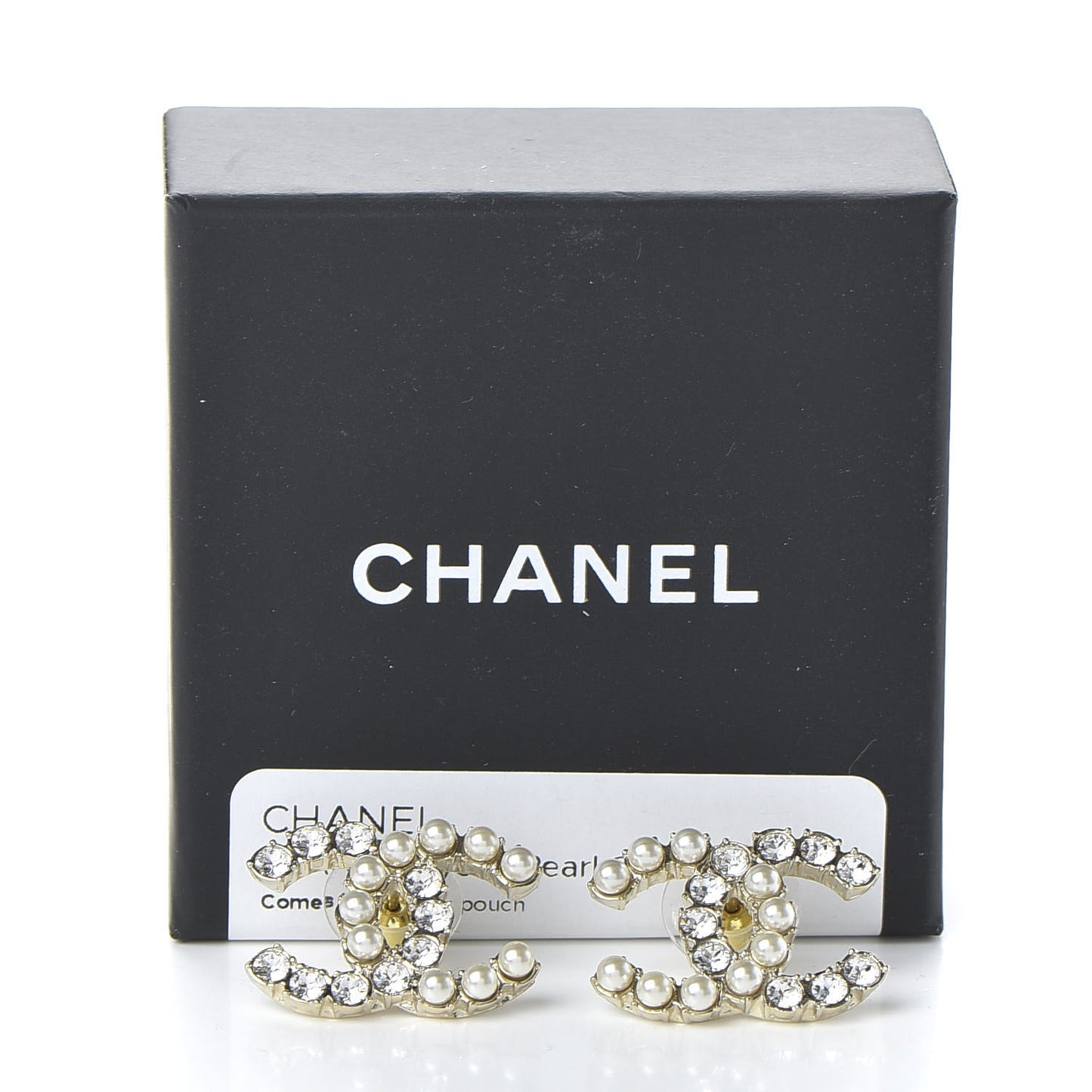 Crystal Pearl CC Dazzling Domino Earrings Gold