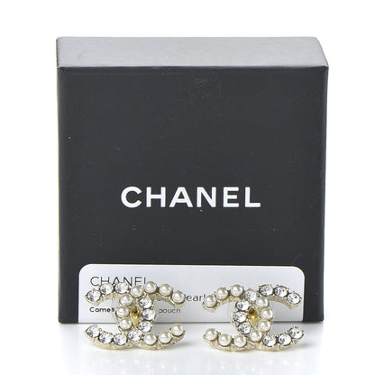 Chanel Crystal Pearl CC Dazzling Domino Earrings Gold 5 of 5