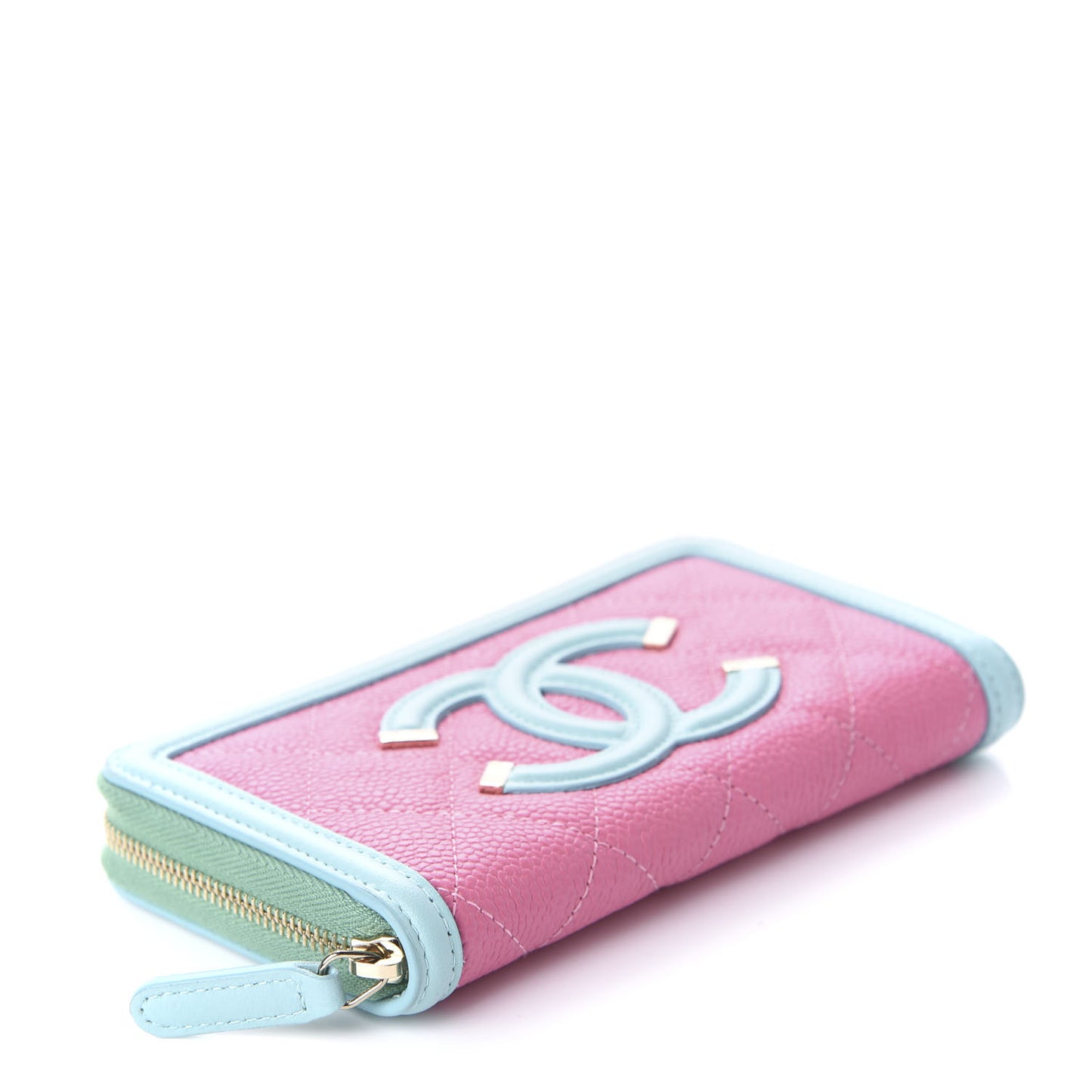 Caviar Quilted Medium Filigree Zip Around Wallet Pink Blue Green