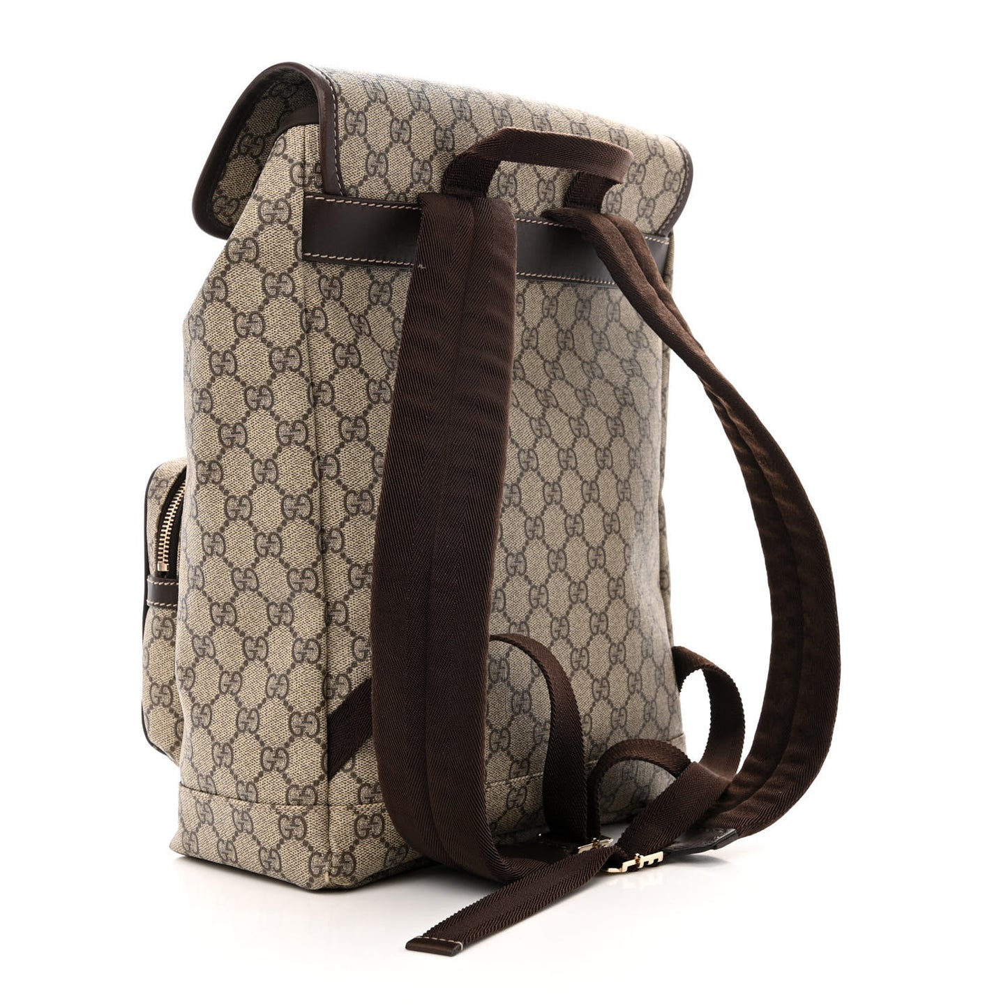 GG Supreme Monogram Medium Single Buckle Rucksack Backpack Beige Ebony Brown