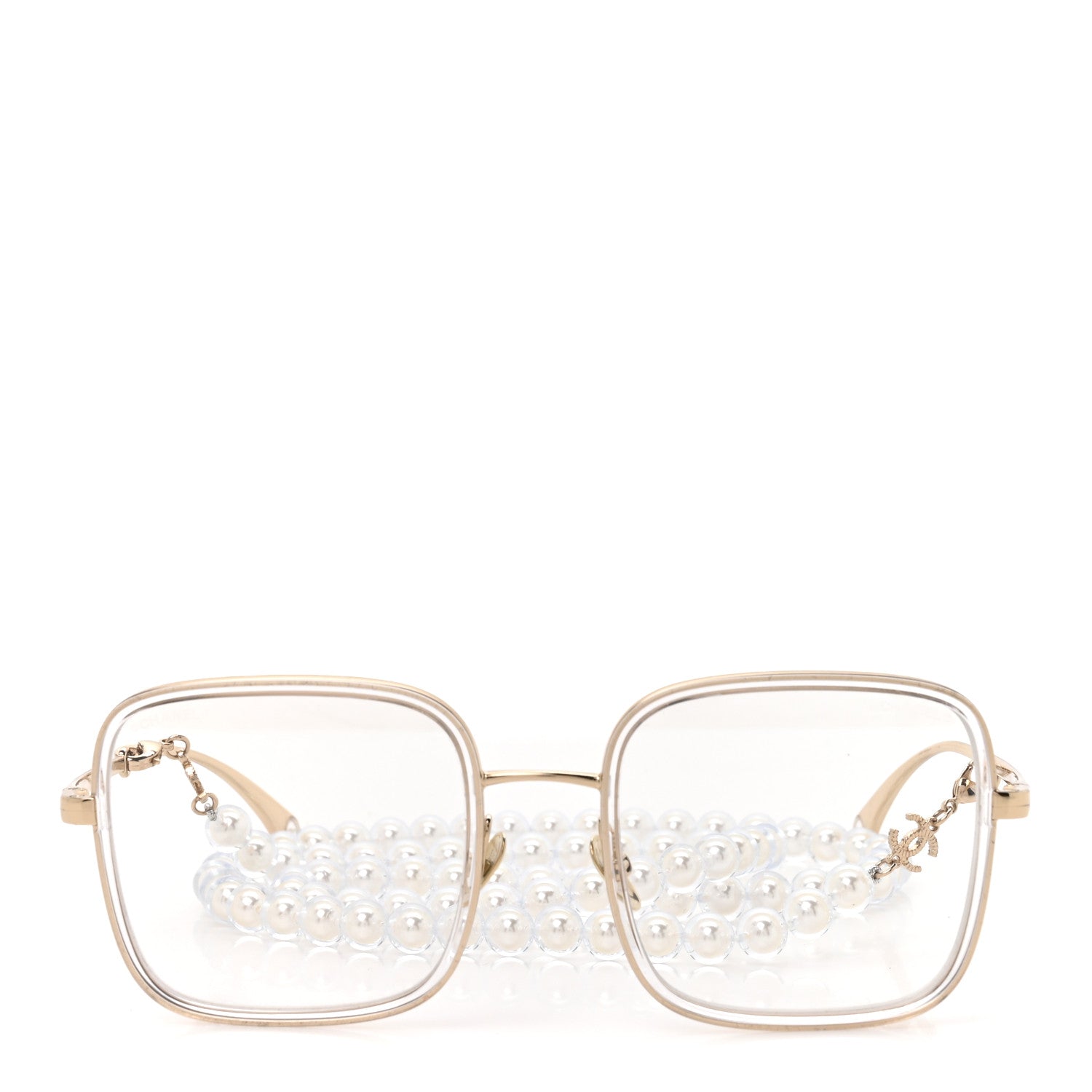 Chanel Metal Removable Pearl Chain Square Eyeglasses 2195-S Silver 2 of 8