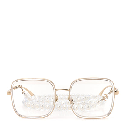 Chanel Metal Removable Pearl Chain Square Eyeglasses 2195-S Silver 2 of 8