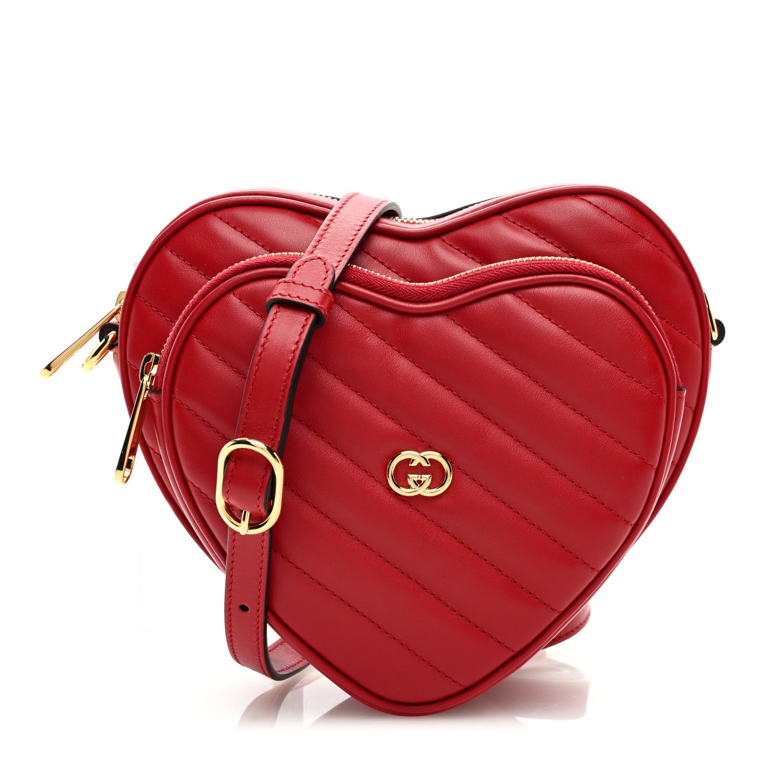 Gucci Calfskin Matelasse Diagonal Mini Interlocking G Heart Shoulder Bag Hibiscus Red 1 of 7