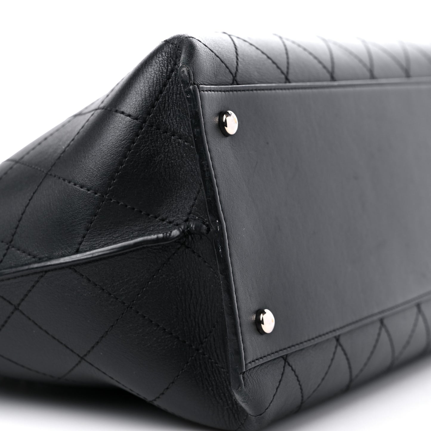Calfskin Stitched Shopping Tote Black