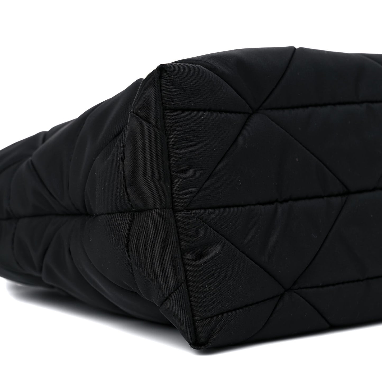 Re-Nylon Nappa Triangle Quilted Padded Double Handled Zip Pocket Tote Black
