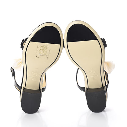 Chanel Lambskin Pearl Camellia Bow Sandals 38 Black 7 of 7