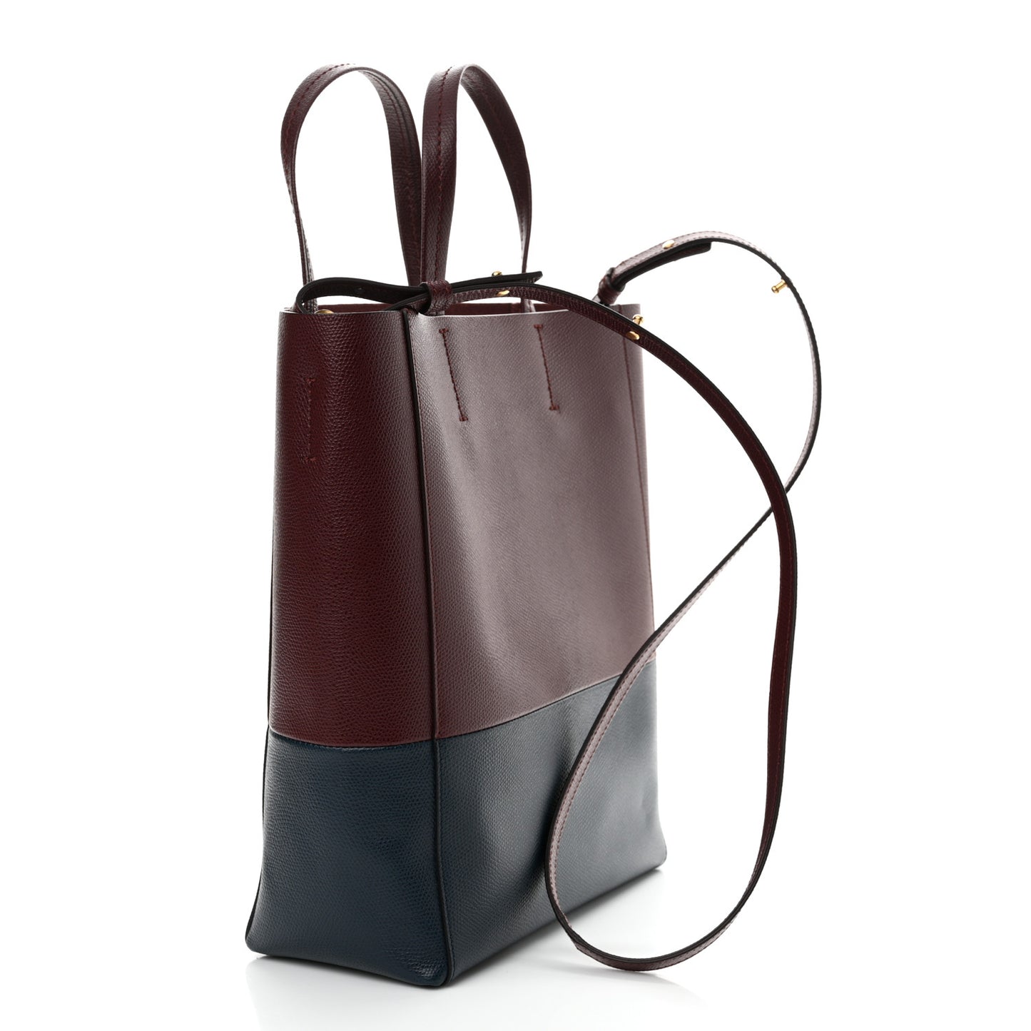 Grained Calfskin Small Vertical Bi-Cabas Navy Burgundy