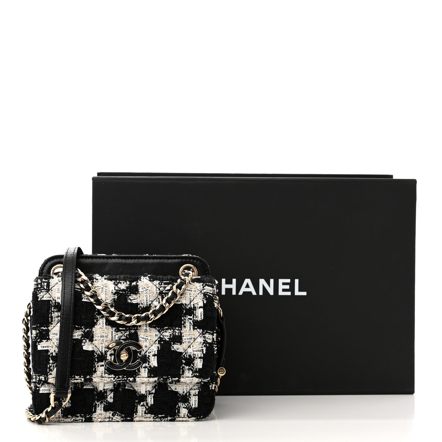 Tweed Lambskin Quilted Flap Black Ecru White
