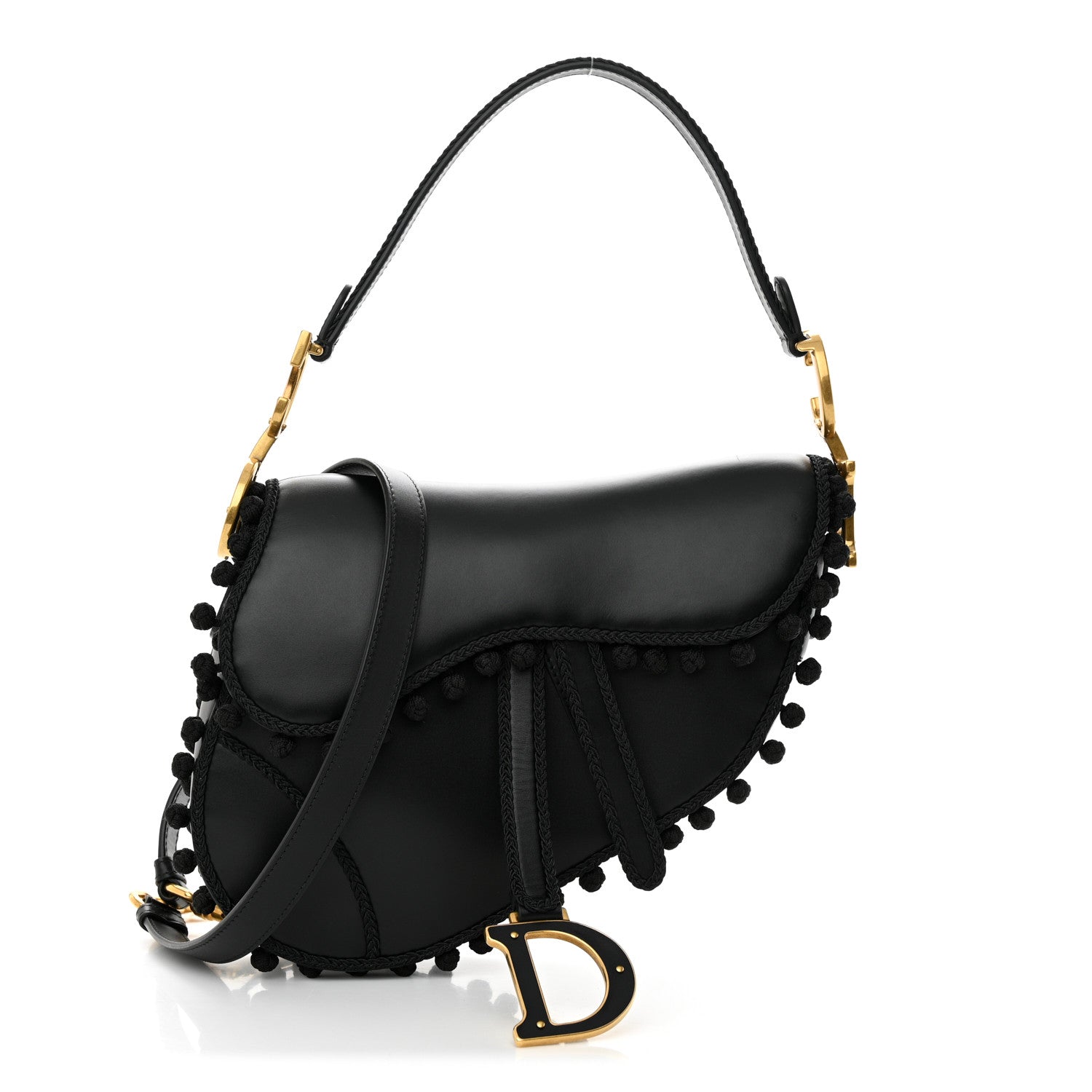 Christian Dior Calfskin Pom Pom Saddle Bag Black 1 of 10