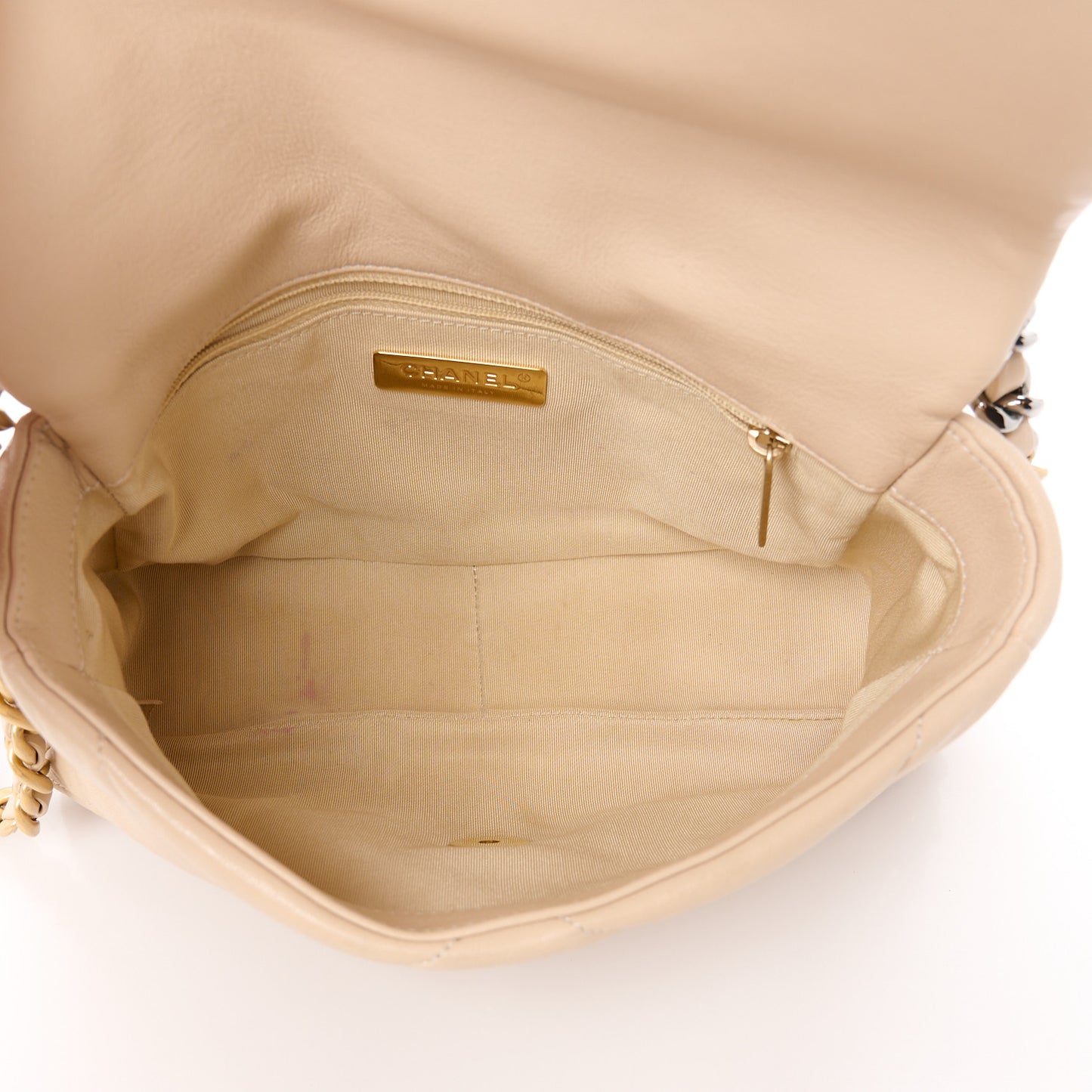 Goatskin Quilted Medium Chanel 19 Flap Beige