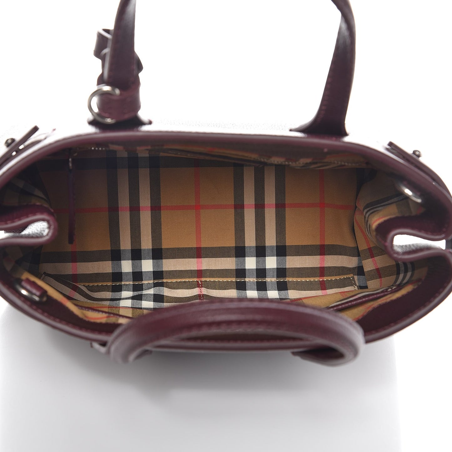 Grainy Calfskin House Check Small Banner Tote Mahogany Red