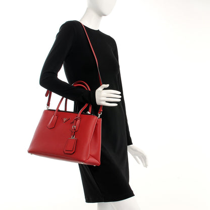 Prada Saffiano Cuir Twin Tote Fuoco 2 of 8