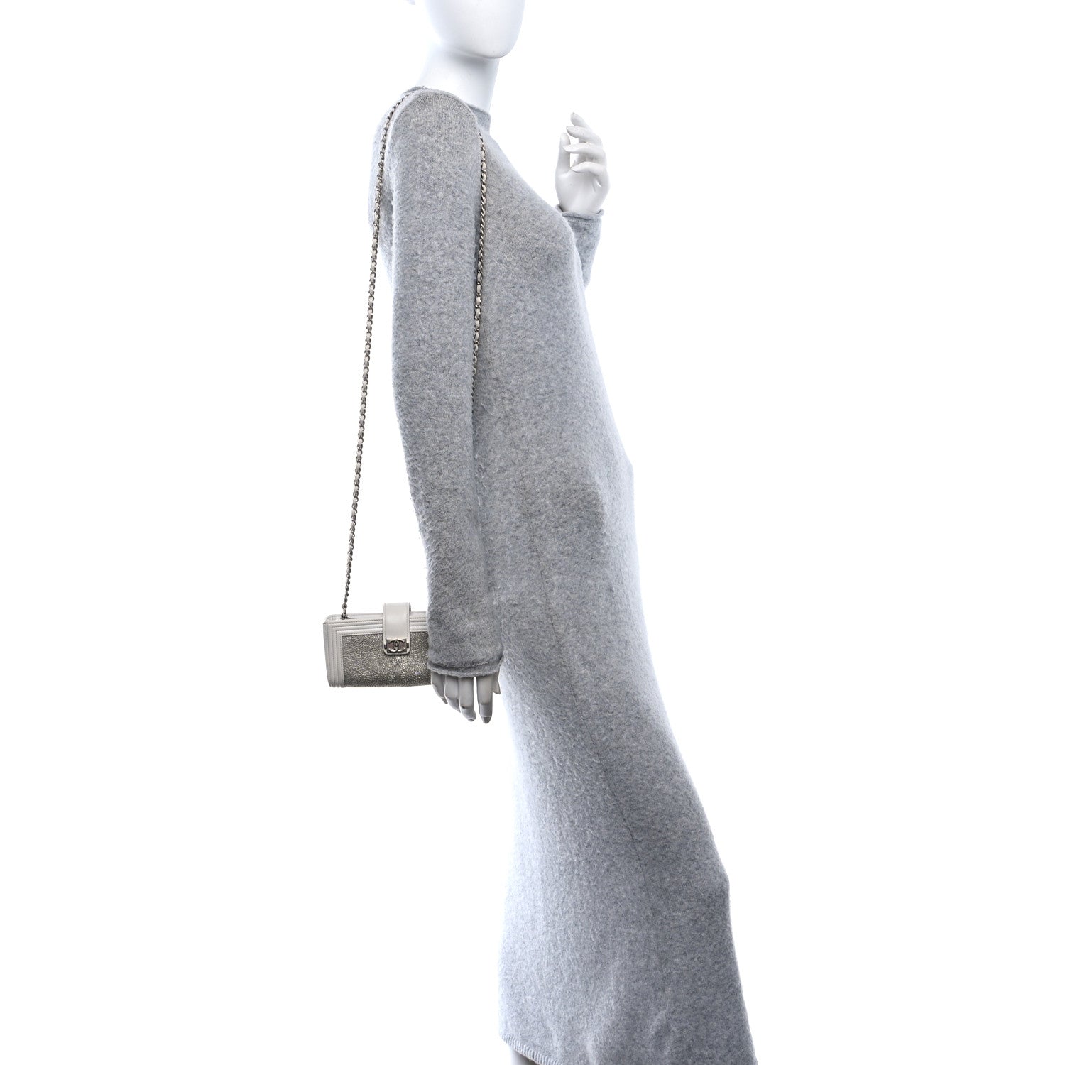 Chanel Metallic Galuchat Stingray Lambskin Mini Clutch With Removable Chain Silver 2 of 12