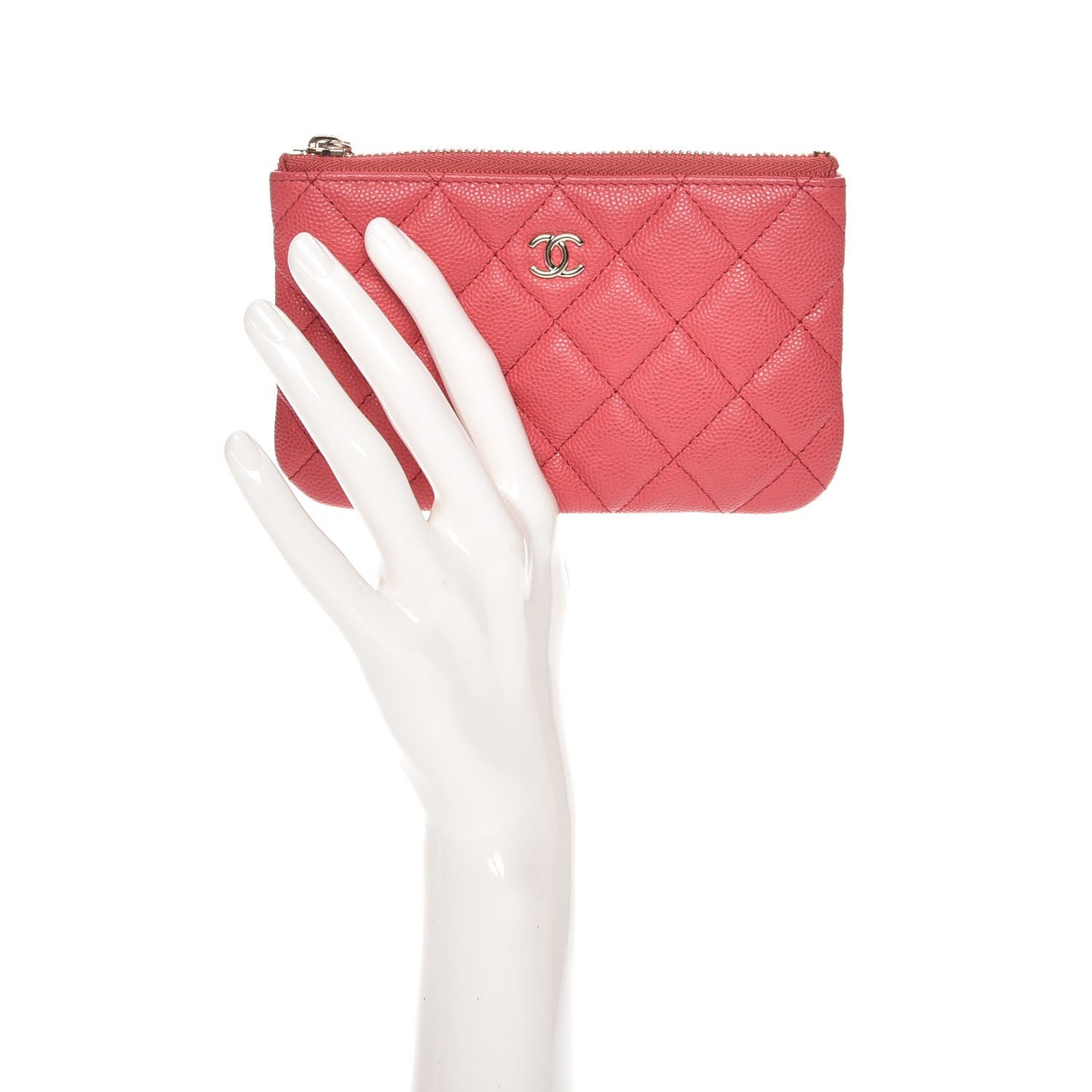 Caviar Quilted Small Cosmetic Case Dark Pink