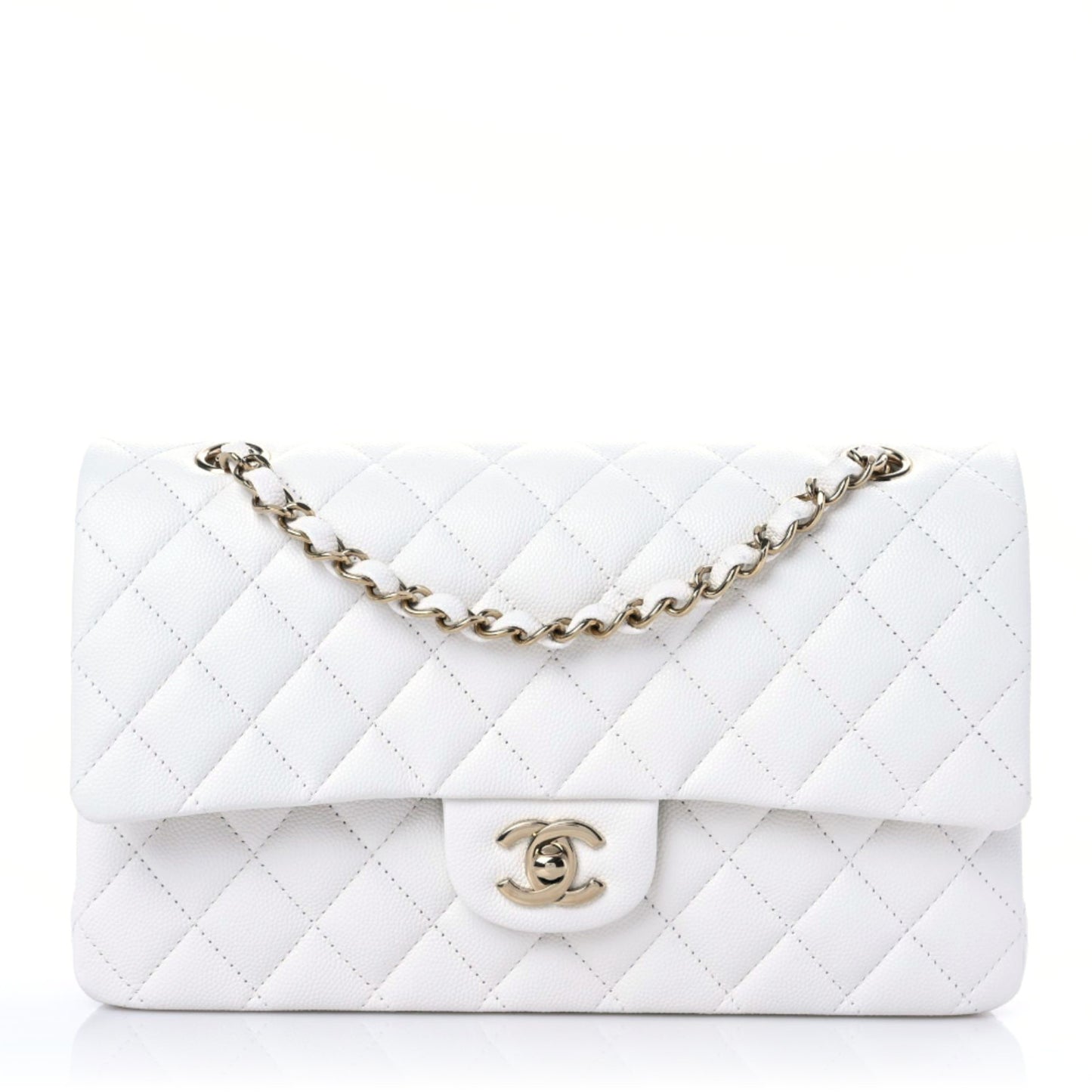 Caviar Quilted Medium Double Flap White