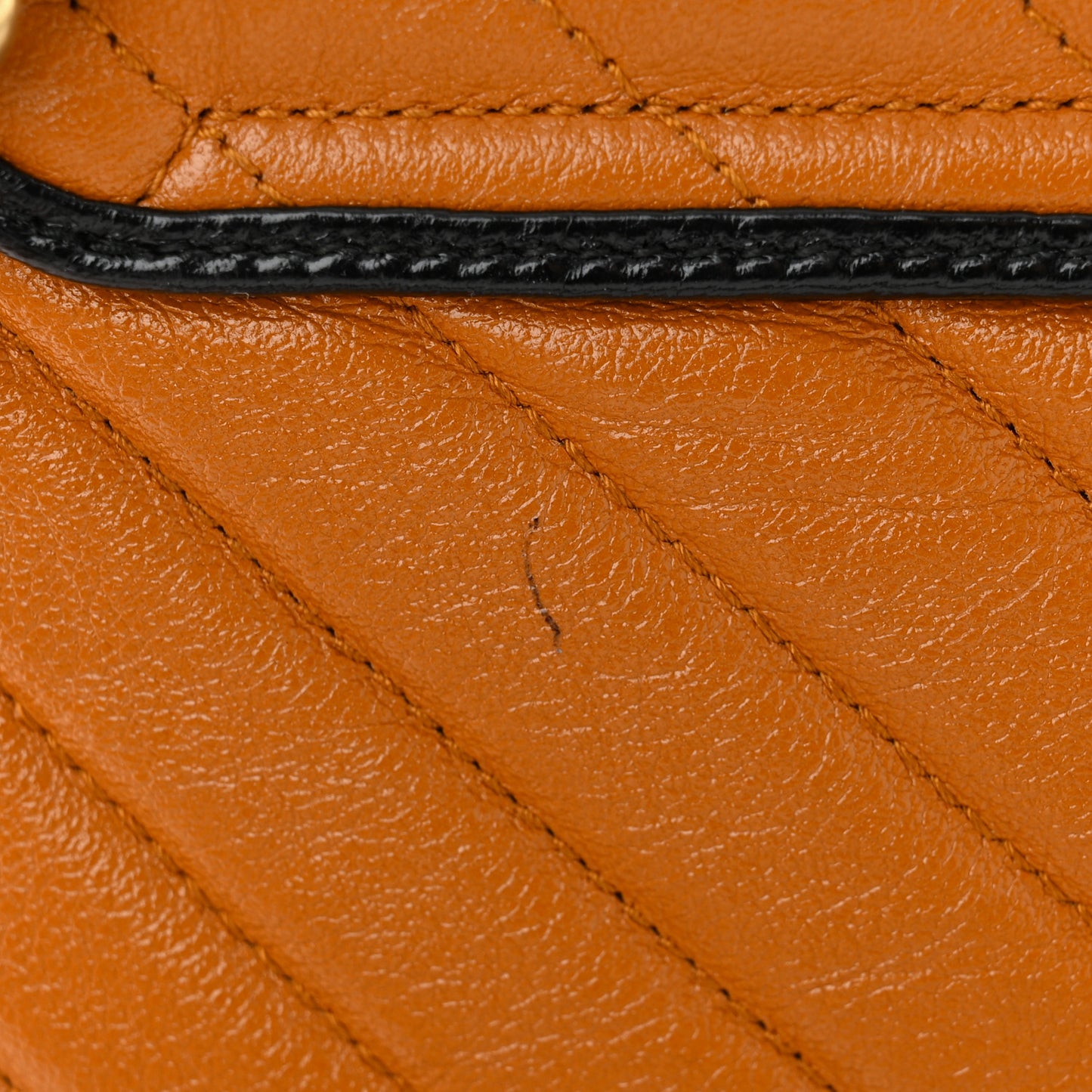 Vintage Effect Calfskin Matelasse Diagonal Small Torchon GG Marmont Shoulder Bag Cognac Black