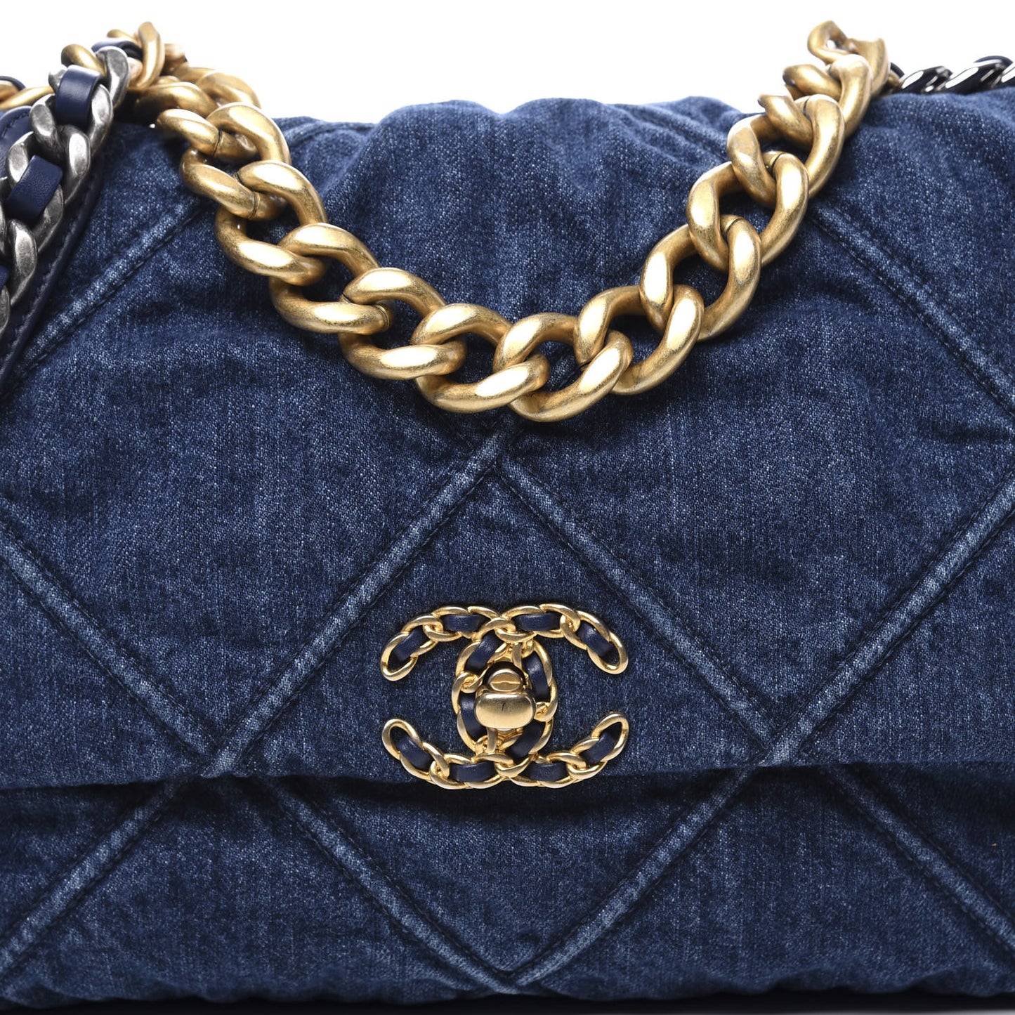 Denim Quilted Medium Chanel 19 Flap Blue