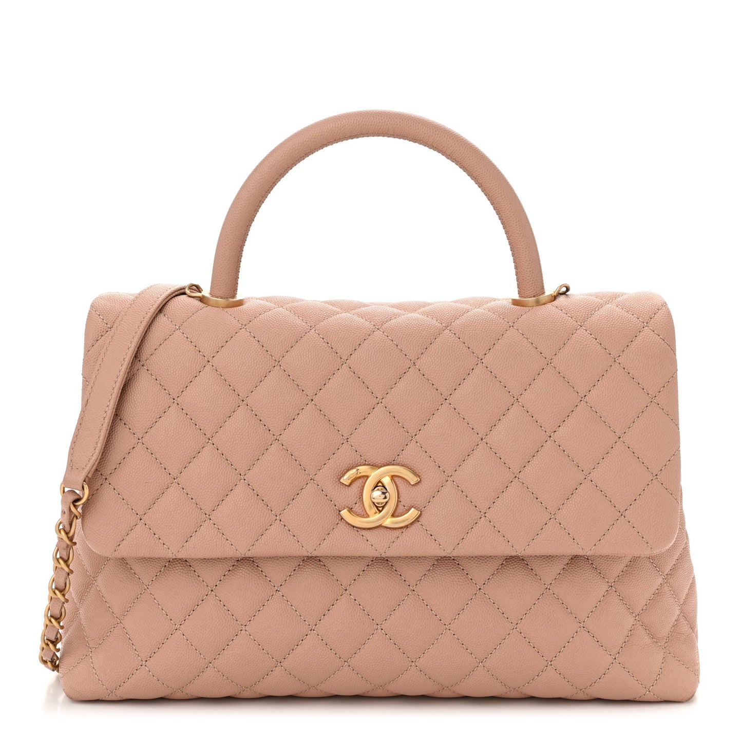Caviar Quilted Medium Coco Handle Flap Beige
