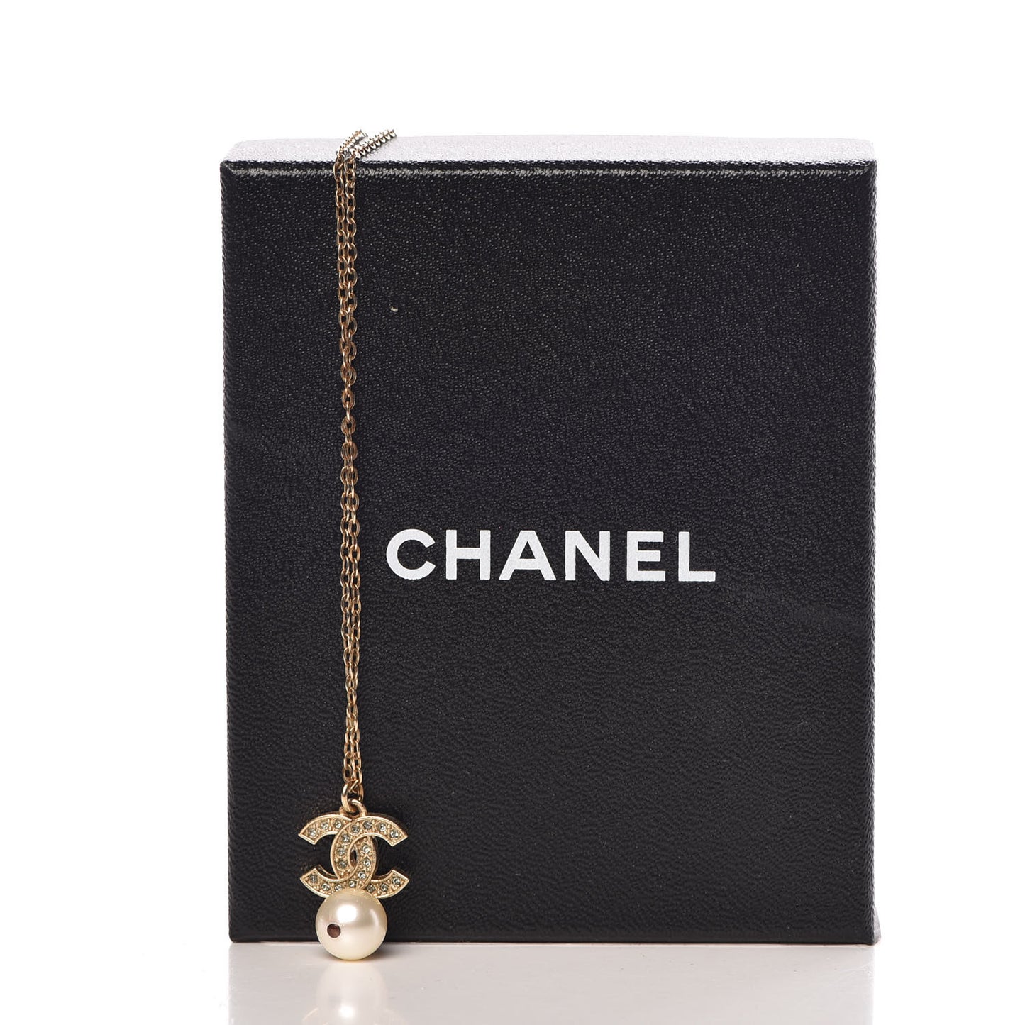 Pearl Crystal CC Drop Necklace Gold
