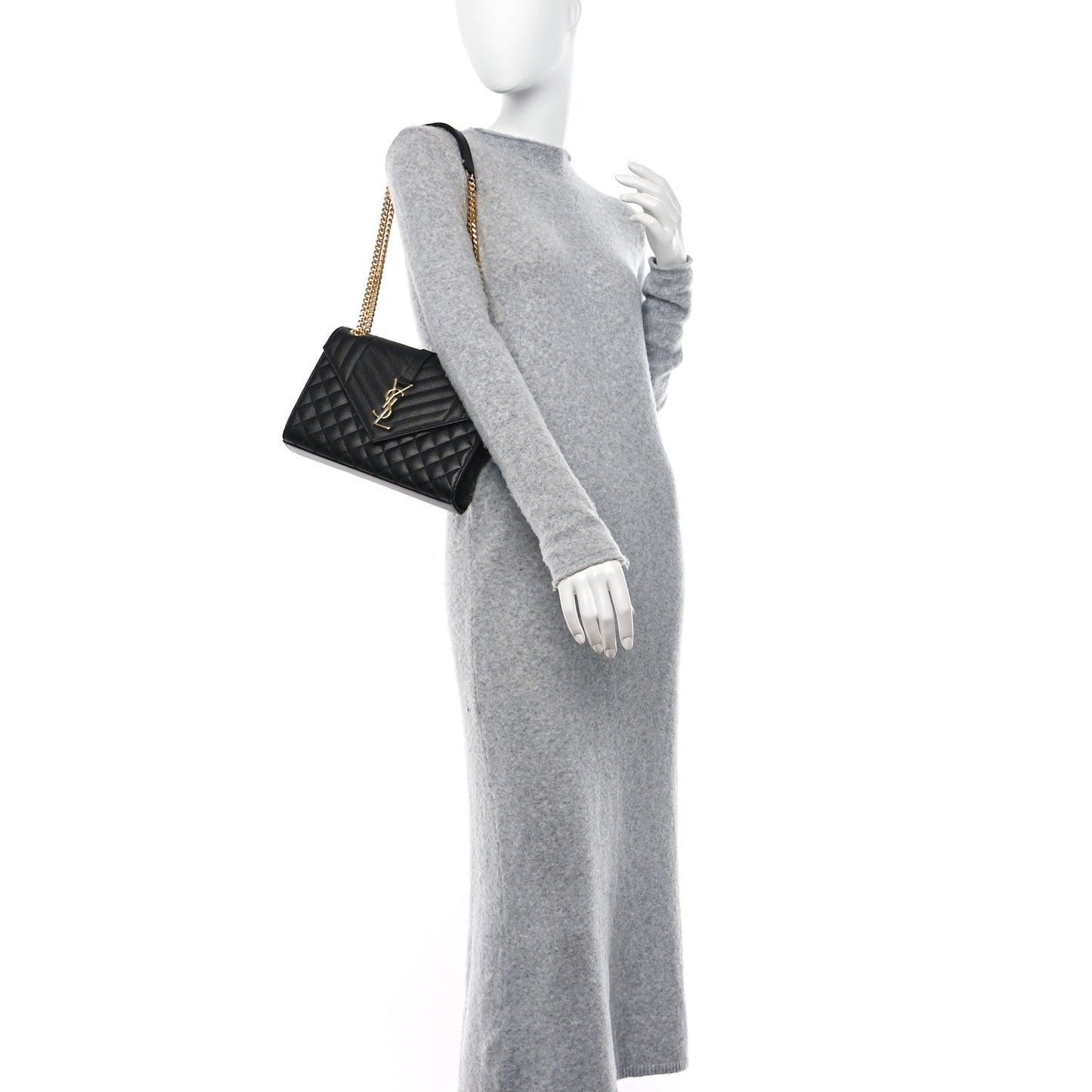 Grain De Poudre Textured Mixed Matelasse Triquilt Medium Monogram Satchel Black