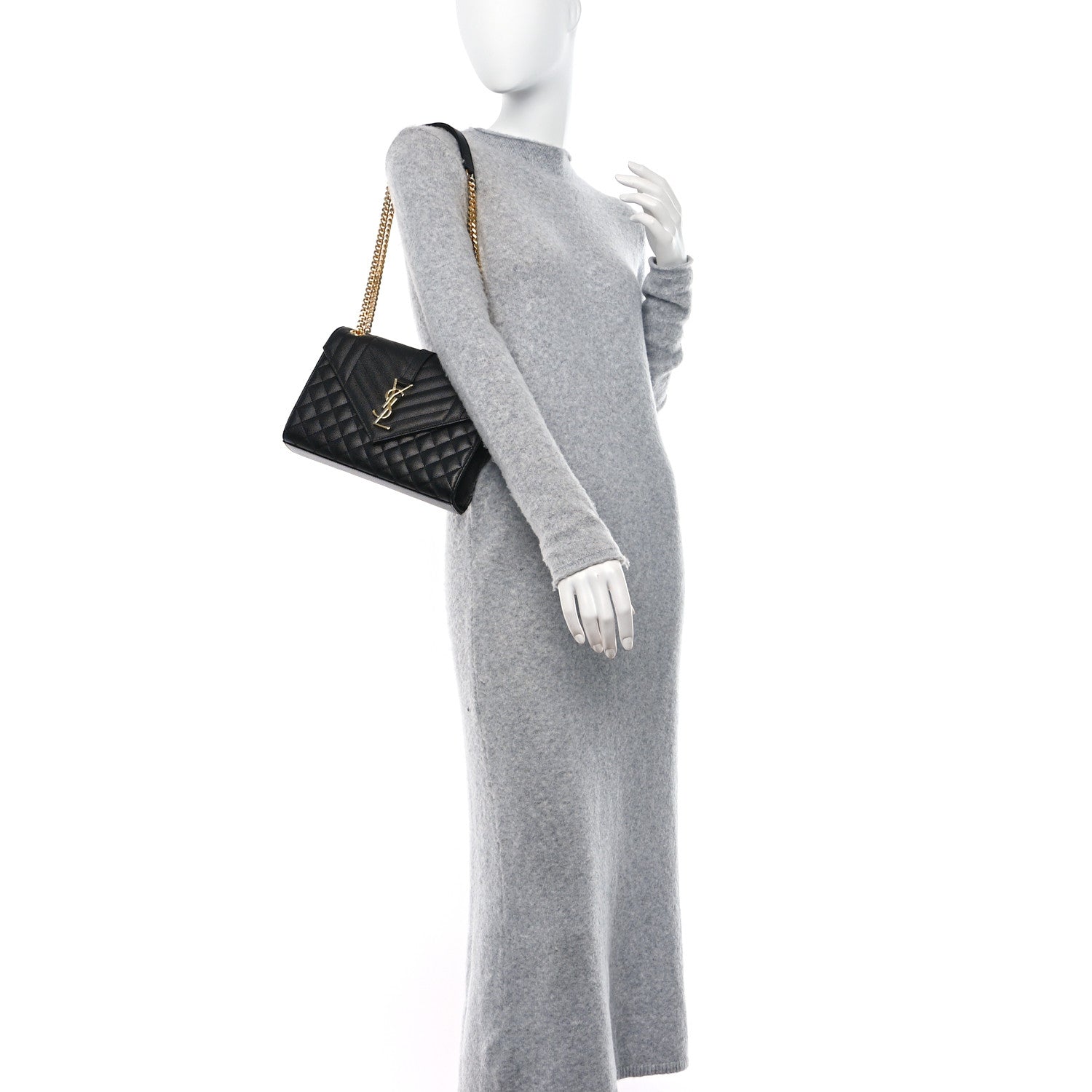 Saint Laurent Grain De Poudre Textured Mixed Matelasse Triquilt Medium Monogram Satchel Black 2 of 11