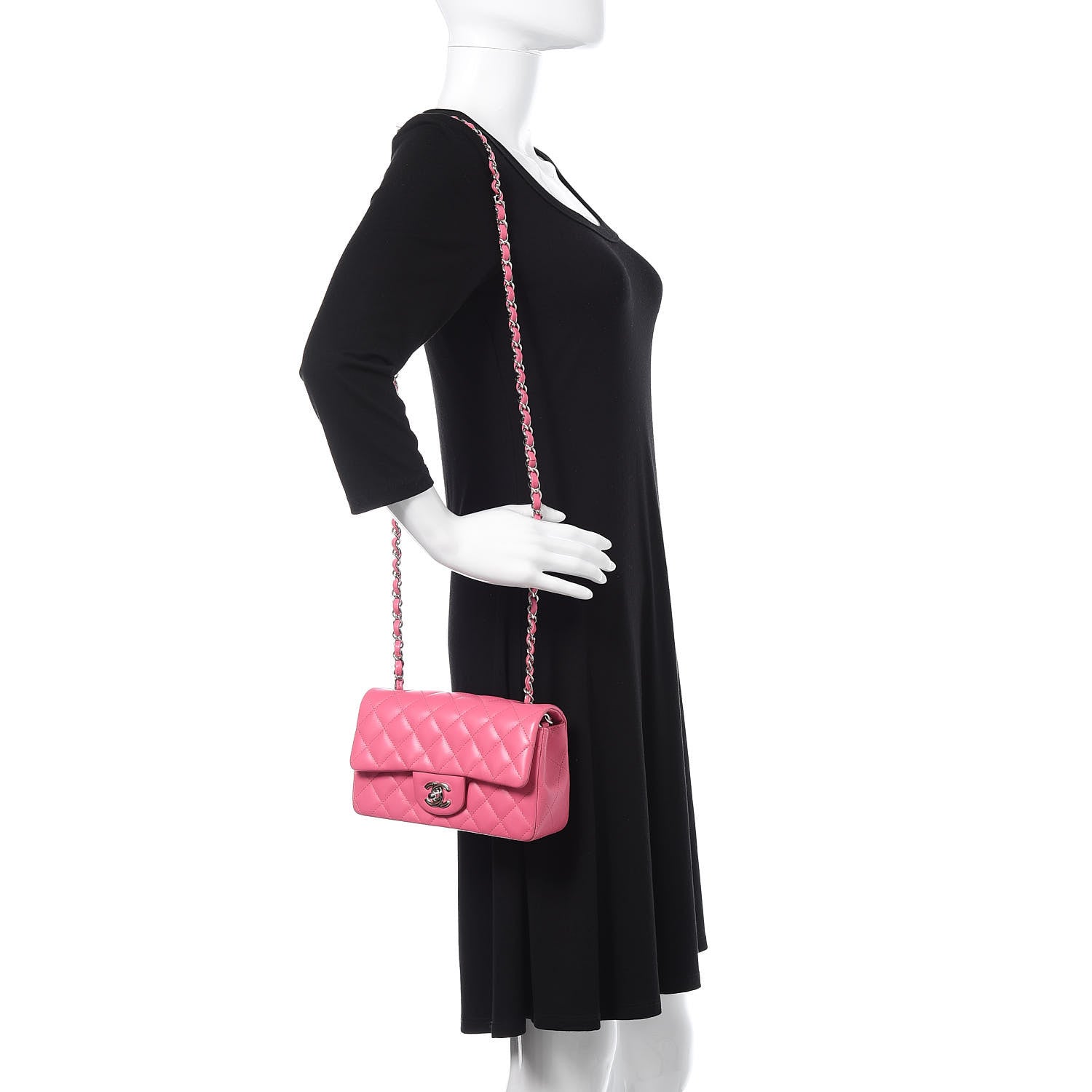 Chanel Lambskin Quilted Mini Rectangular Flap Dark Pink 2 of 11