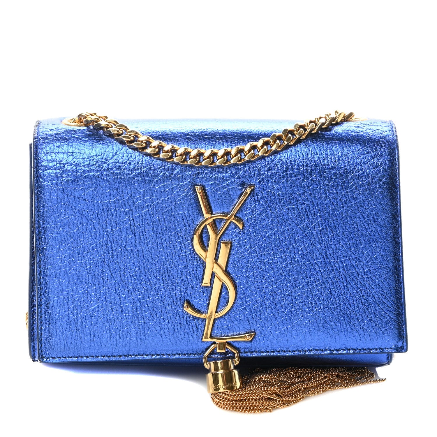 Saint Laurent Metallic Calfskin Small Classic Monogram Kate Tassel Satchel Blue Royal 1 of 10